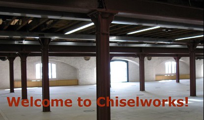 Warehouse interior with cast iron pilars and joists.